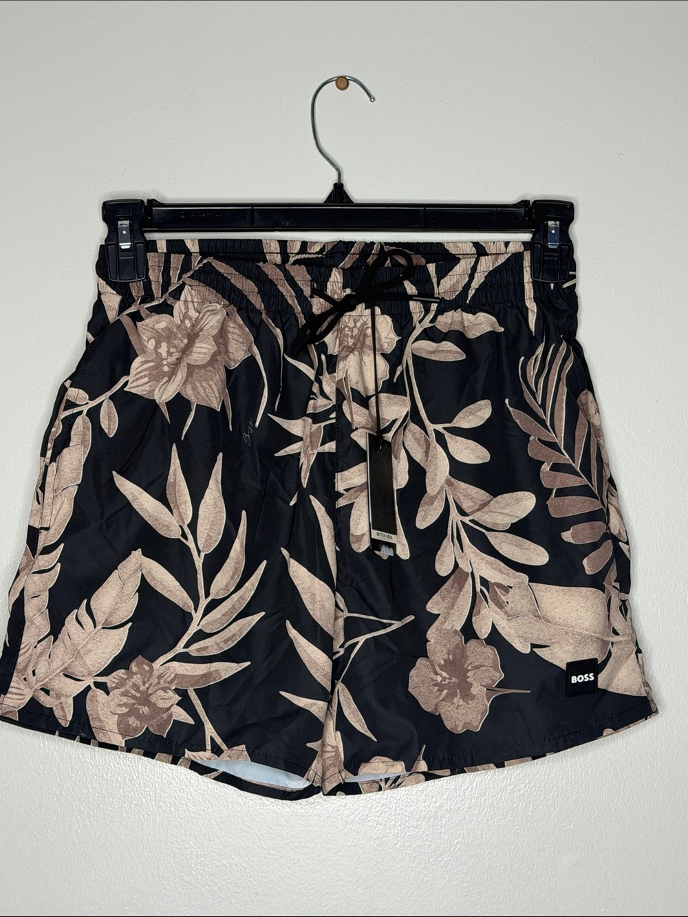 Boss Black Shorts with Beige Floral Print